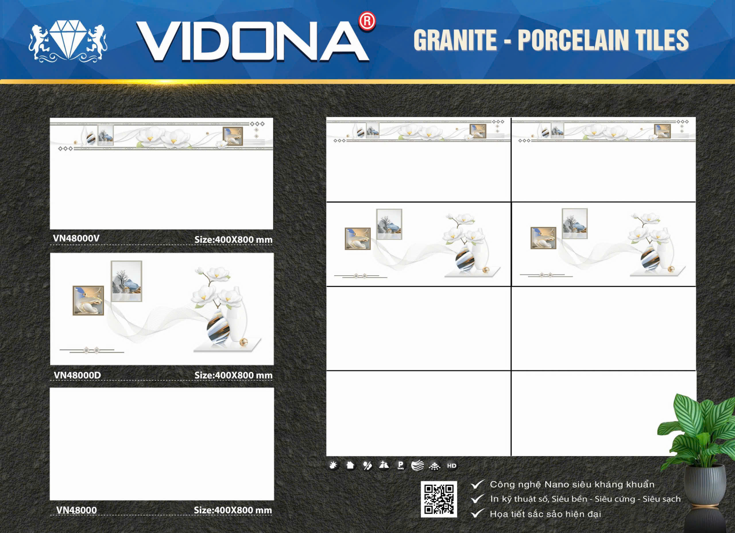 Gạch VIDONA Diamond Kem Vân Đá 600x1200