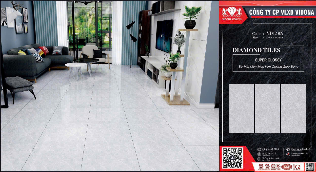 Gạch VIDONA Diamond Trắng Vân Đá Sang Trọng 600x1200