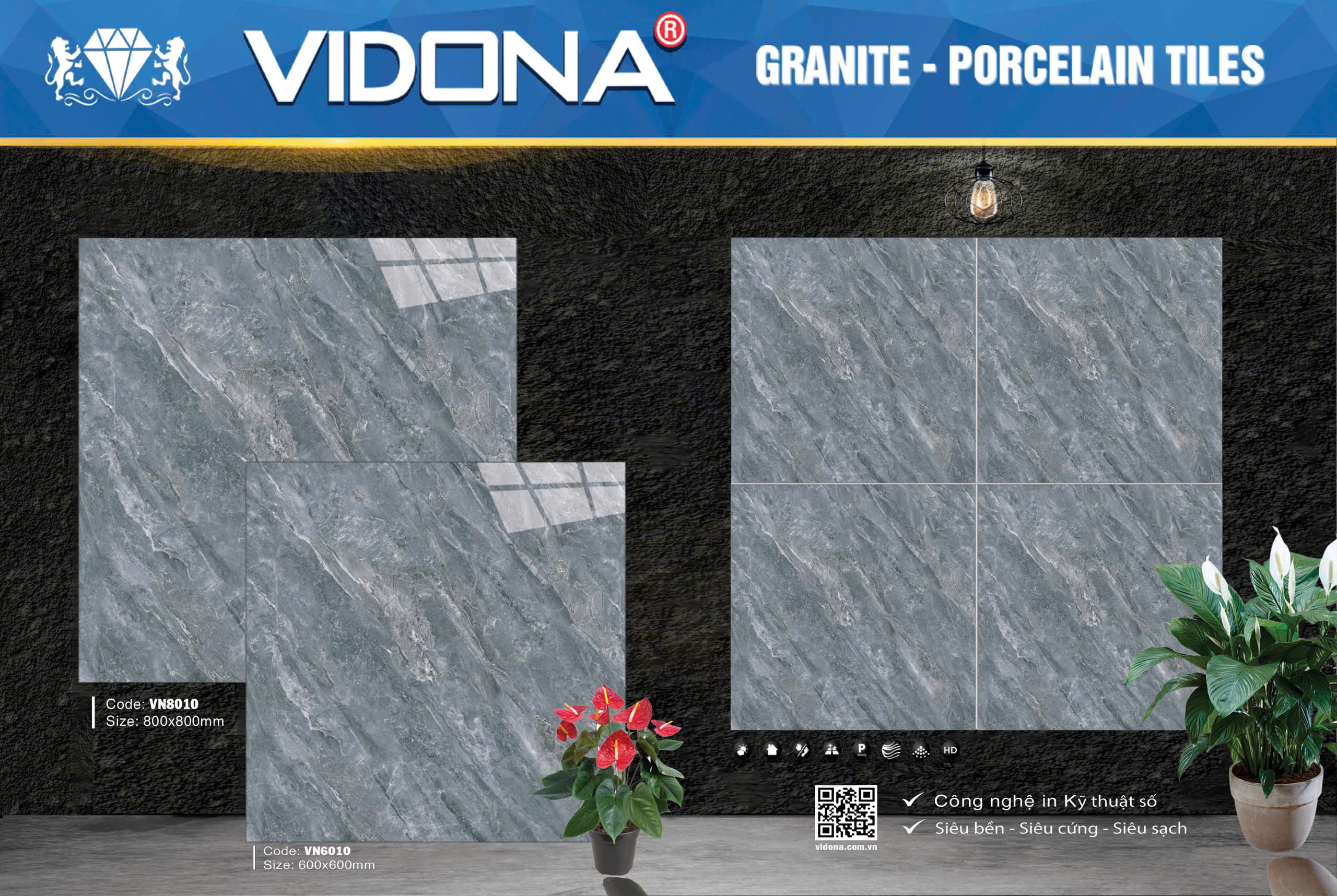 Gạch VIDONA Diamond Kem Bóng Kính 600x1200