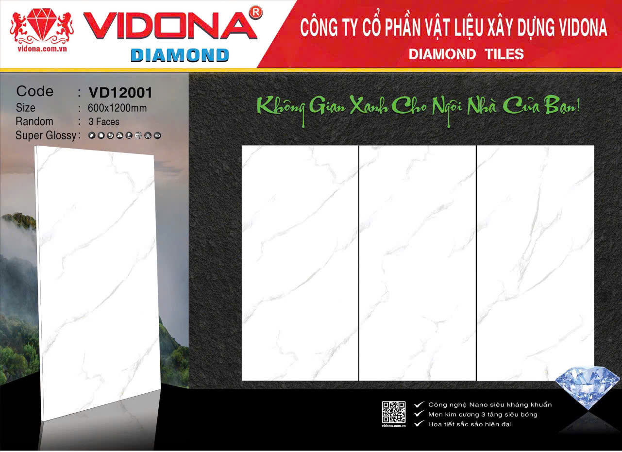 Gạch VIDONA Diamond Vân Mây Xám Cao Cấp 600x1200