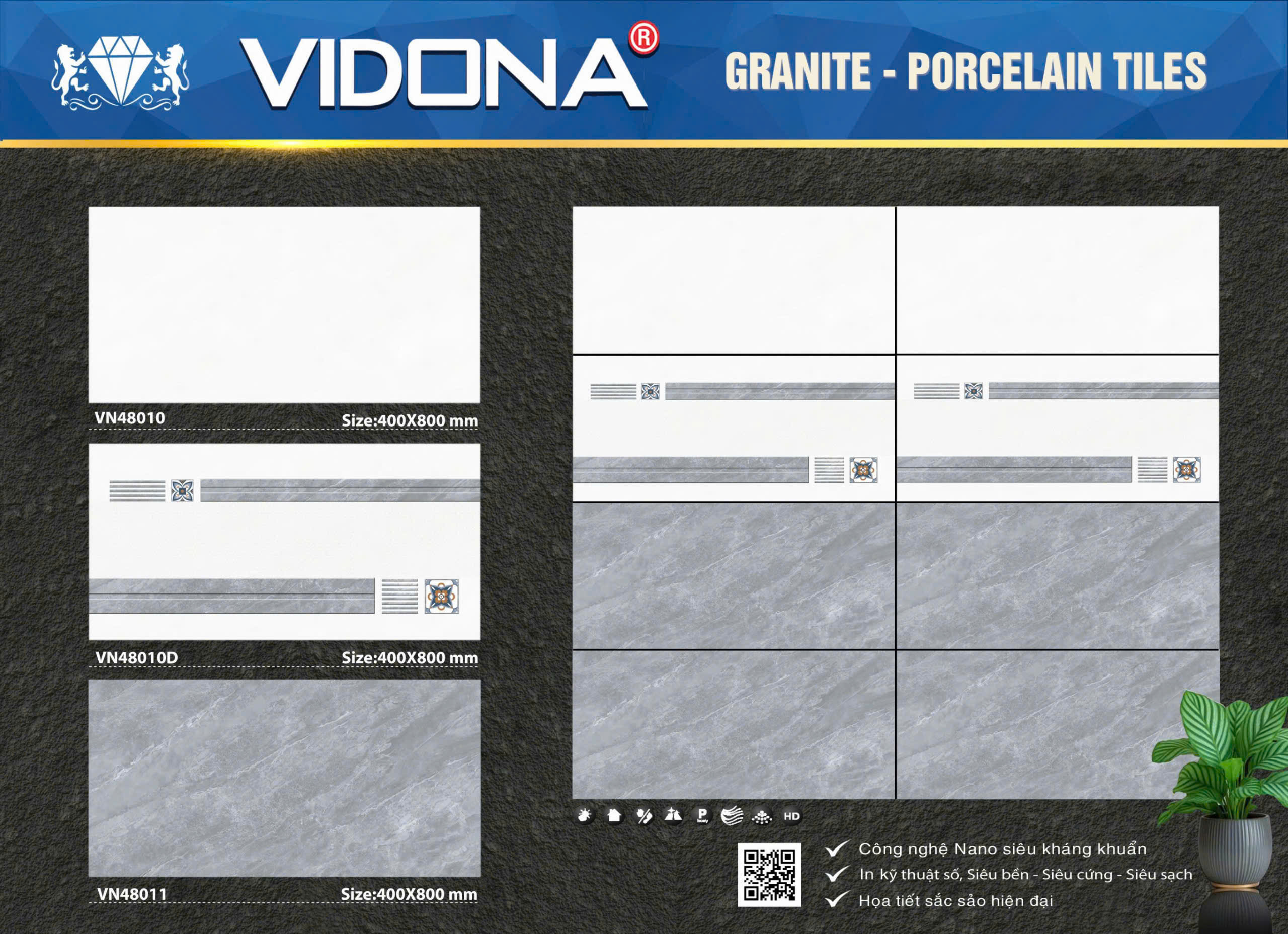 Gạch VIDONA Diamond Xám Khói Hiện Đại 600x1200