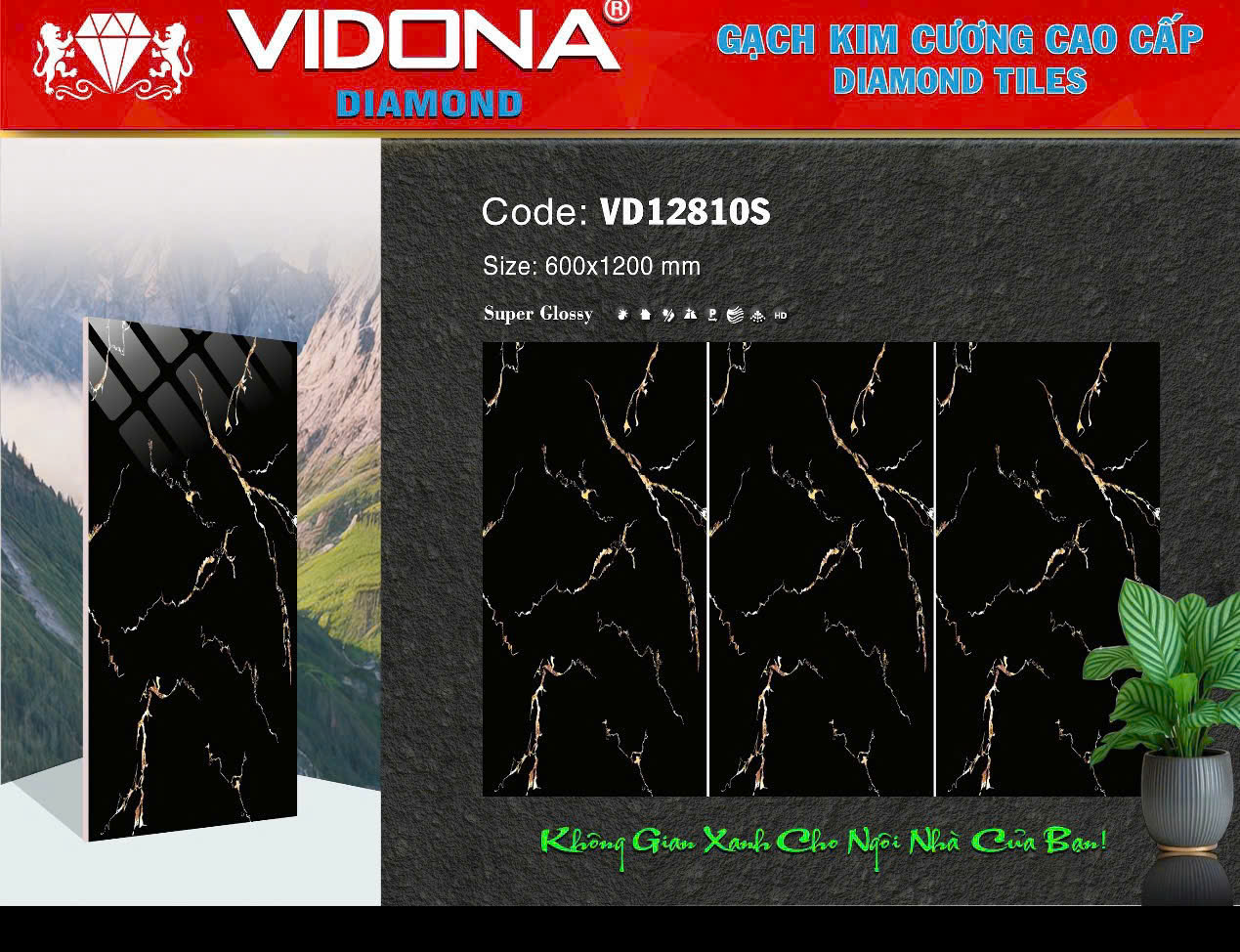 Gạch VIDONA Diamond Xám Đá Tự Nhiên 600x1200