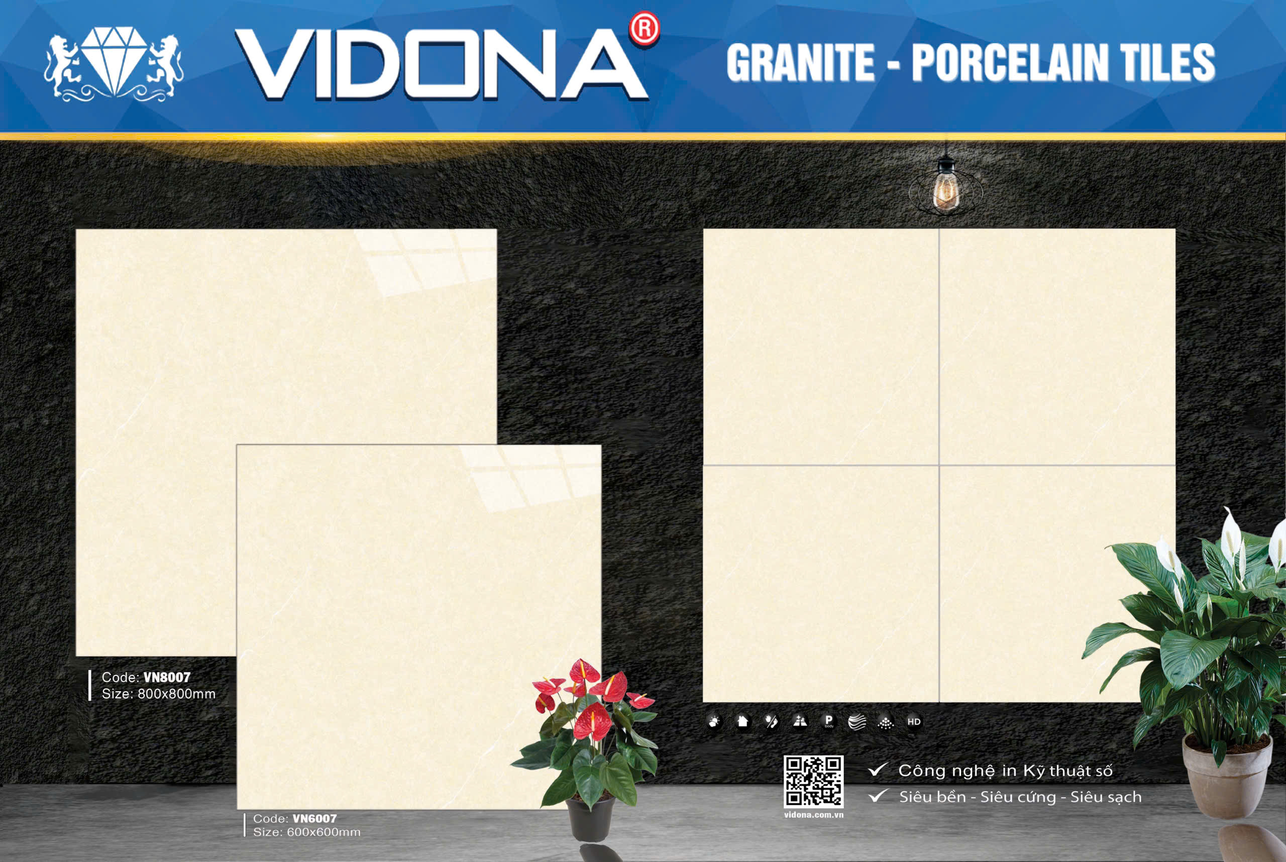 Gạch Granite VIDONA Kem Nhạt Cao Cấp 800x800