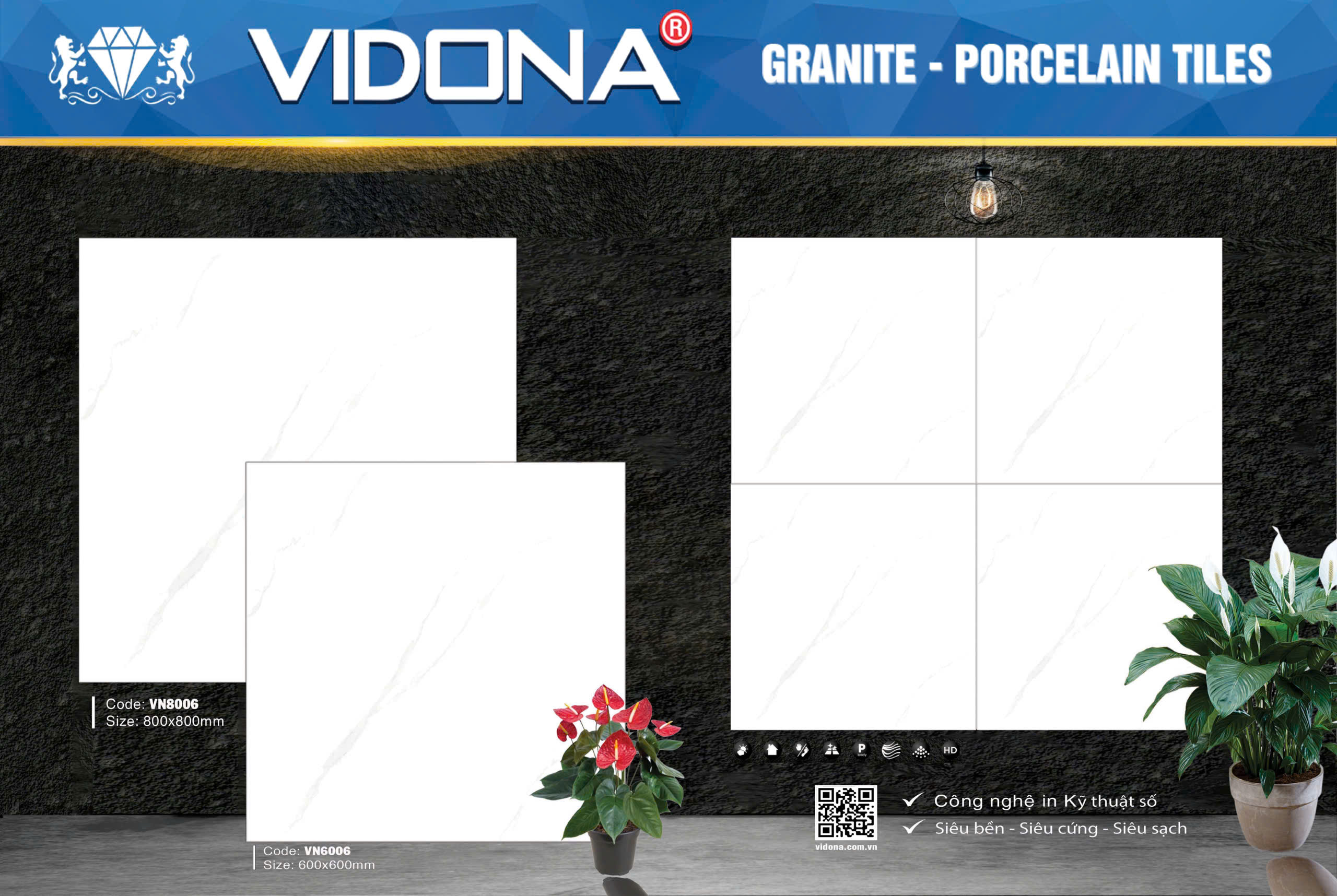 Gạch VIDONA Diamond Đen Vân Mây 600x1200