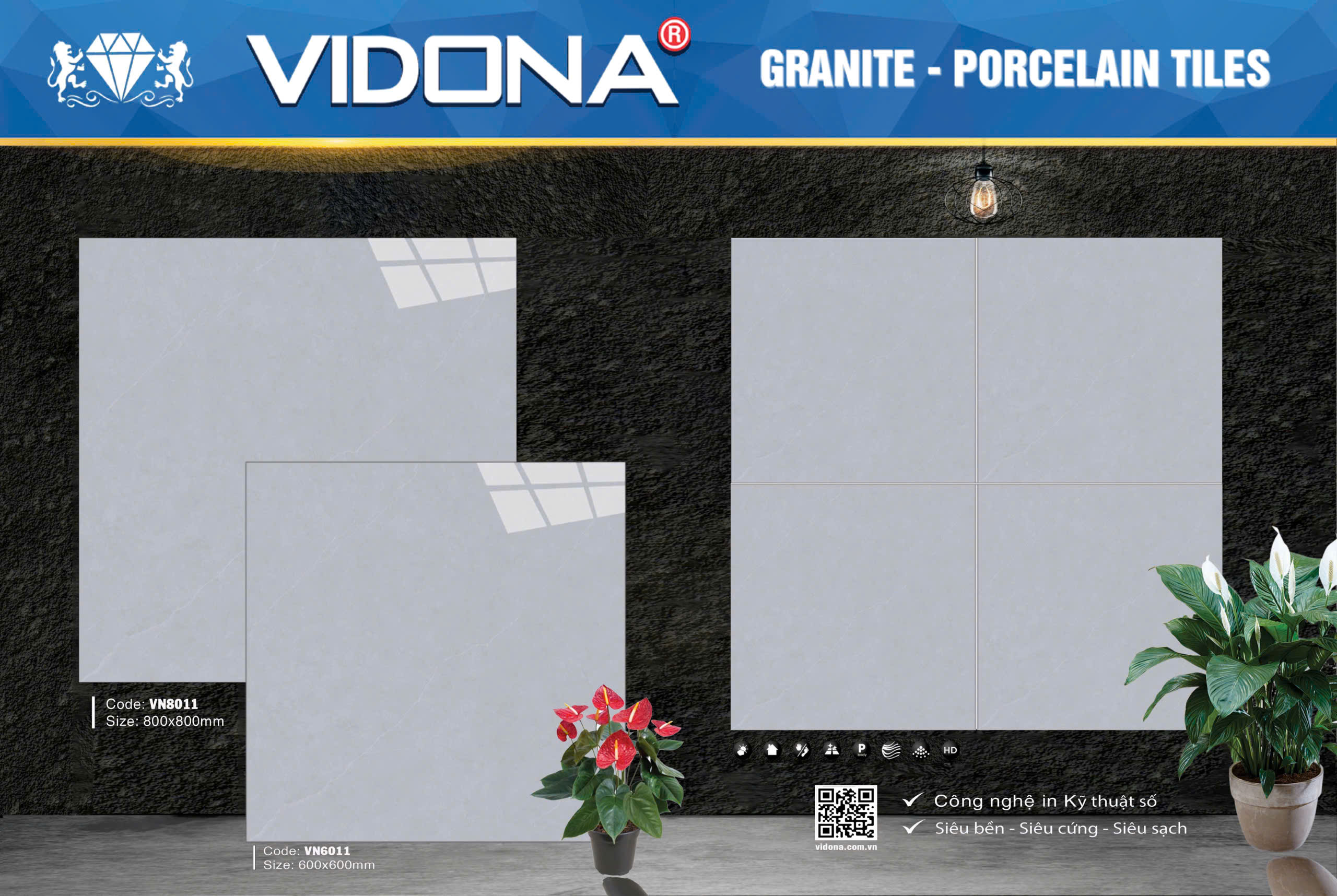 Gạch VIDONA Diamond Xám Xi Măng 600x1200