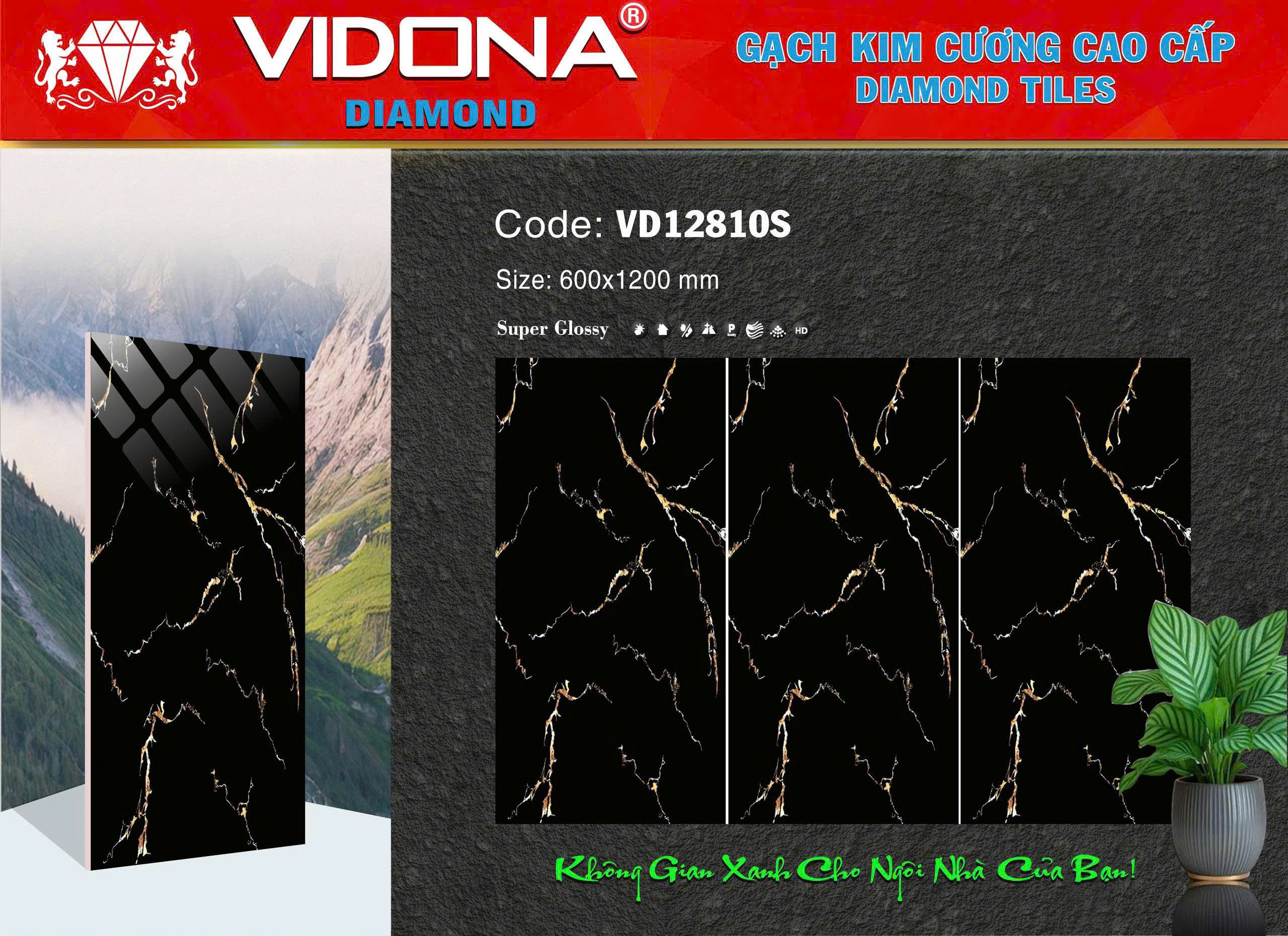 Gạch VIDONA Diamond Xám Vân Đá Cao Cấp 600x1200